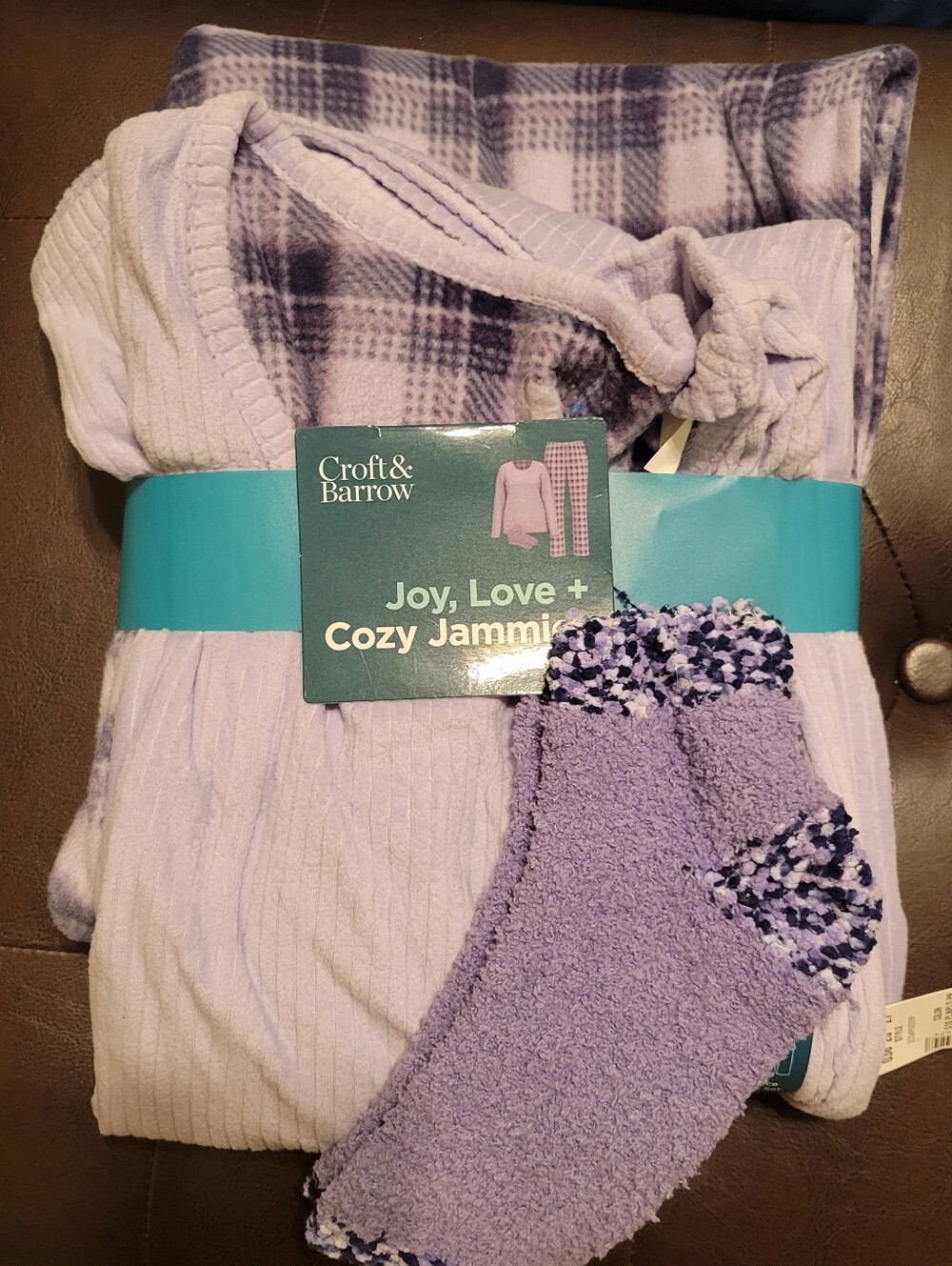 Croft & Barrow Lilac Plaid Pajama Set with Cozy Socks